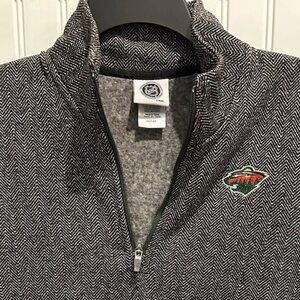 NHL Sweater Minnesota Wild Womens L 1/4 Zip Pullover Pockets Herringbone Black